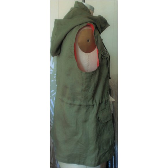 NEW OLIVE GREEN LINEN STUDDED ANORAK VEST L - Picture 6 of 10